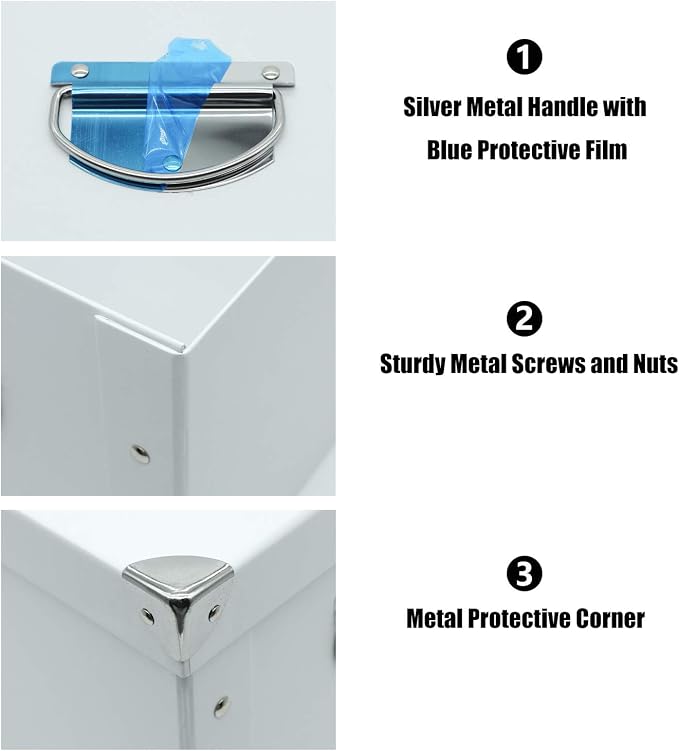 GUOZI Collapsible Storage Box, Decorative Memory Box with Lid & Metal Reinforced Corners, Cardboard File Bin with Handles, Organizer Gift Box for Keepsake Toy Photos Office Nursery Wardrobe Bookshelf