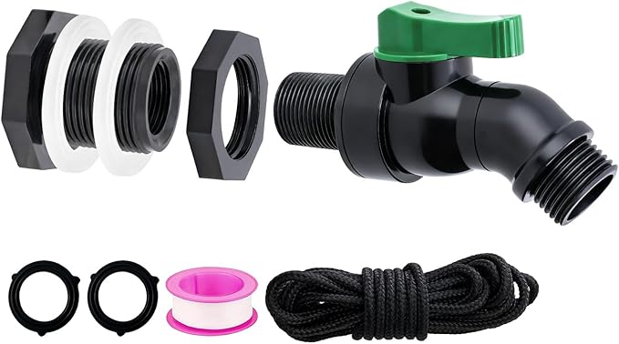 Plastics Rain Barrel Spigot Kit, High Flow Valve Core Water Tank Faucet+PVC Bulkhead Fitting,3/4 NPT to 3/4 GHT Rain Barrel Spigot for Plastic Bucket rainwater Drum Container Downspout Collector in