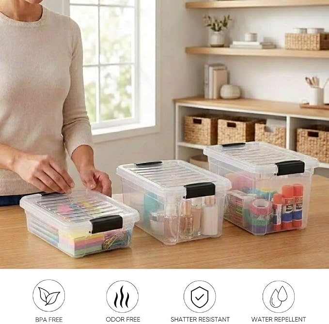 Superio 2.3 Quart Clear Plastic Storage Containers with Lids, Stackable Organizer Bins, BPA-Free Storage Boxes for Home, Office, Dorm & Classroom, 3 Pack