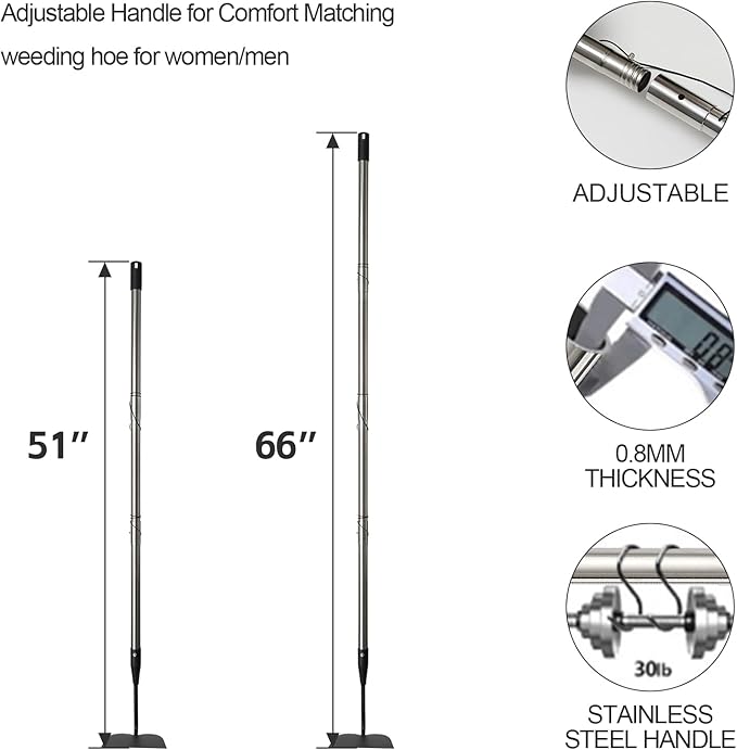 Heavy Duty Draw Hoe, 66 Inch Garden Hoe for Weeding and Tilling - Stand Up Gardening Tool for Plowing, Cultivating, Loosening Soil, Scraping Weeds - Long Handle Reduce Back Strain