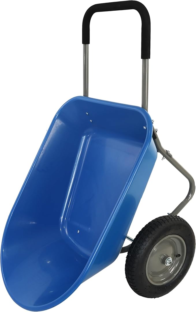 Steel Tray Wheelbarrow Heavy Duty Garden Cart with 12 Inch Pneumatic Wheel, 220lbs Capacity Lightweight Yard Cart Wheelbarrow for Landscaping, Residential Gardening, Red (Blue)