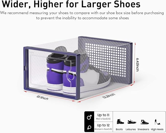 Kuject X-Large Shoe Storage Boxes 12 Pack, Clear Stackable Shoe Organizer
