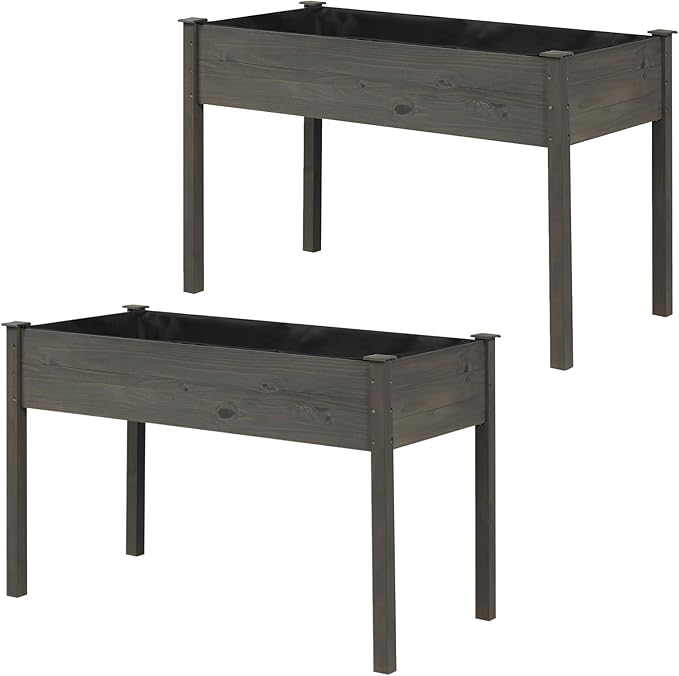 S AFSTAR Raised Garden Beds, 2 Pieces Elevated Wooden Planter Box, 48”L x 22”W x 30”H, Outdoor Gardening Planting Bed for Vegetables, Flowers & Herbs Grow, Great for Backyard, Patio, Lawn (Gray)