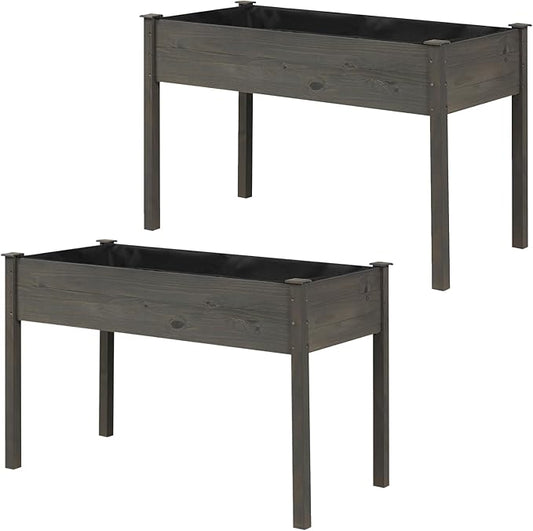 S AFSTAR Raised Garden Beds, 2 Pieces Elevated Wooden Planter Box, 48”L x 22”W x 30”H, Outdoor Gardening Planting Bed for Vegetables, Flowers & Herbs Grow, Great for Backyard, Patio, Lawn (Gray)