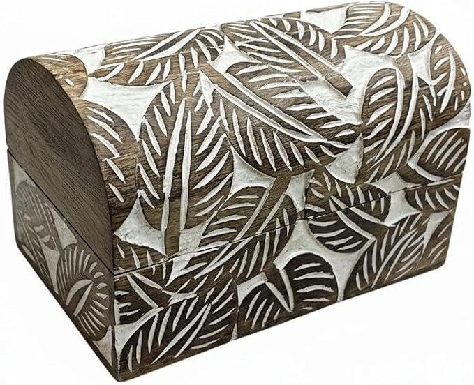 Premium Wooden Semicircular Curved Floral Jewellery Box Designer Trinket Box Ladies Jewellery Storage Case Antique Look Traditionally Handcrafted Home Decor (Leaf)