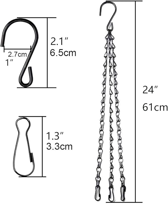 4pcs 24 inch Black Hanging Basket Chain with Hooks Flower Plant Pot Replacement Chain Hanger for Bird Feeders,Planters,Lanterns and Ornaments