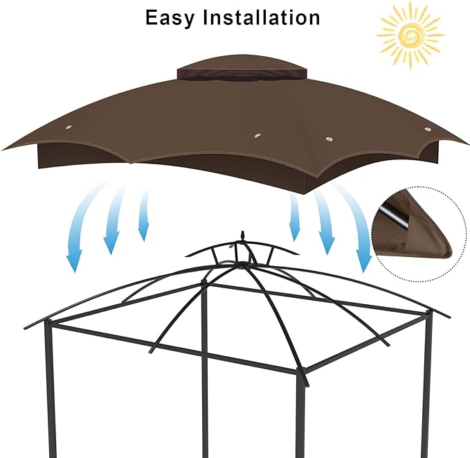10x12 Gazebo Canopy Replacement Top Cover, Double Tiered Waterproof Canopy Roof for Lowe's Allen Roth Gazebo #GF-12S004B-1