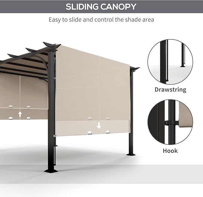 Outsunny 10' x 10' Patio Pergola with Weather-Resistant Steel Frame, Backyard Sun Shade Canopy Cover Shelter for Porch Party, Garden, Grill Gazebo, Beige
