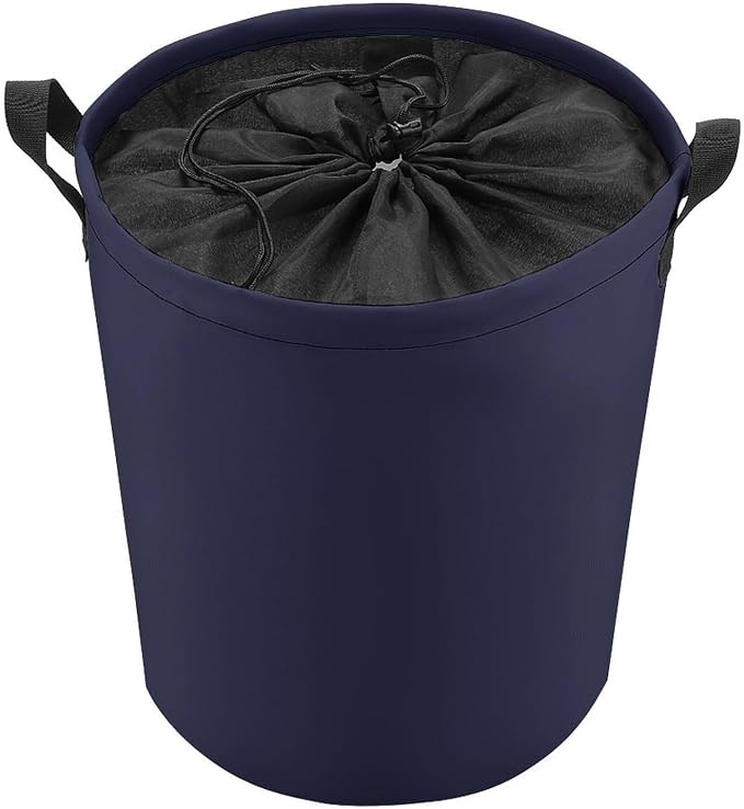 Large Laundry Hamper Bag, Navy Blue Modern Collapsible Laundry Basket with Drawstring Dirty Clothes Organizer Washing Bin for Family Essentials Storage