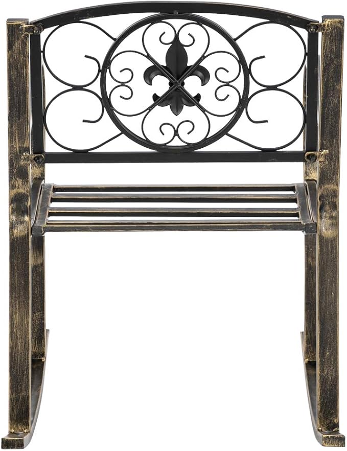 Paint Sun Shape Outdoor Garden Single Iron Art Rocking Chair Family Chairs Outdoor Use Black (style1)