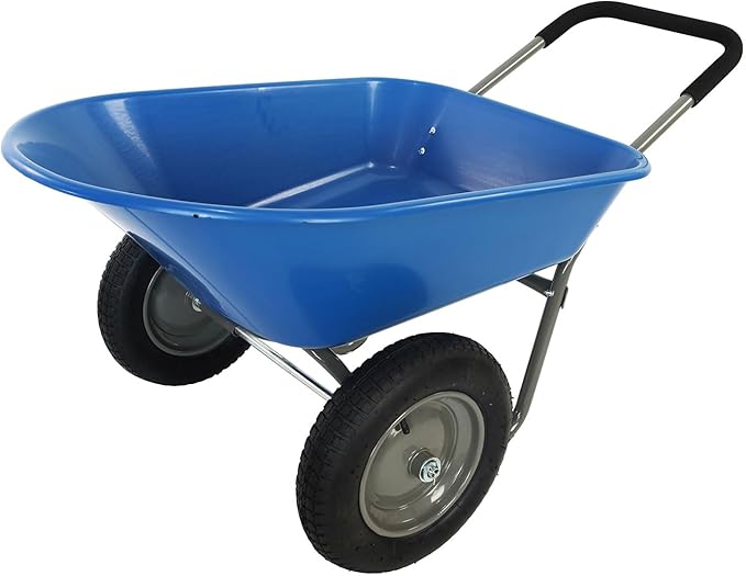 Dual-Wheel Garden Wheelbarrow, 5 Cubic Feet Poly Tray Wheel Barrow with Two 15-Inch Pneumatic Tires, 300 lb Capacity Lightweight Yard Cart for Lawn, Garden, Landscaping & Home Use,Blue