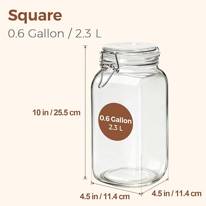 ComSaf 9-Pack 78oz Large Square Airtight Glass Jars for Bulk Food, Holds a 4lb Bag of Sugar or 5lb of Rice, Wide Mouth Canister for Flour, Coffee & Pantry Organization