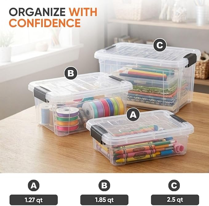 Superio 1.27 Quart Clear Plastic Storage Containers with Lids, Stackable Organizer Bins, BPA-Free Storage Boxes for Home, Office, Dorm & Classroom, 18 Pack