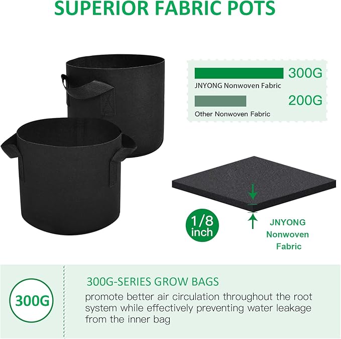 JNYONG 12-Pack 3 Gallon Thickened Non-Woven Grow Bags, Aeration Fabric Pots with Handles