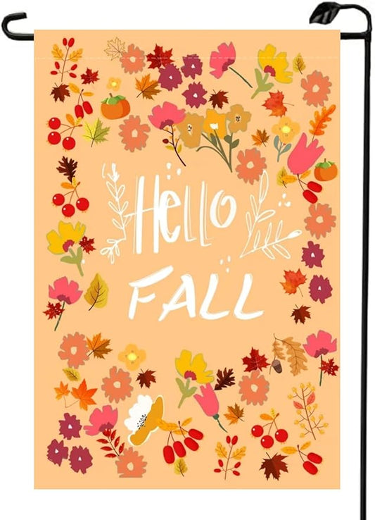 Hello Fall Garden Flag 12x18 Inch Double Sided Autumn Seasonal Thanksgiving Party House Flower Welcome Small Flags Outside Decorations For Yard QJ21