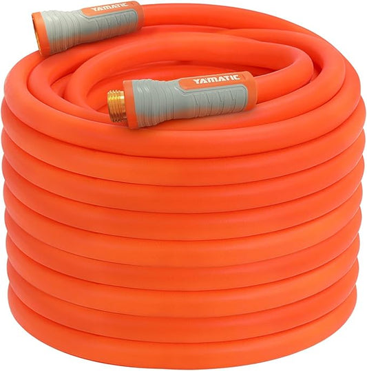 YAMATIC Heavy Duty Garden Hose 5/8 in x 100 ft, Super Flexible Lightweight Water Hose, 360° Rotating Connector, 600 PSI Burst, Solid Brass 3/4" GHT Fittings, All-Weather