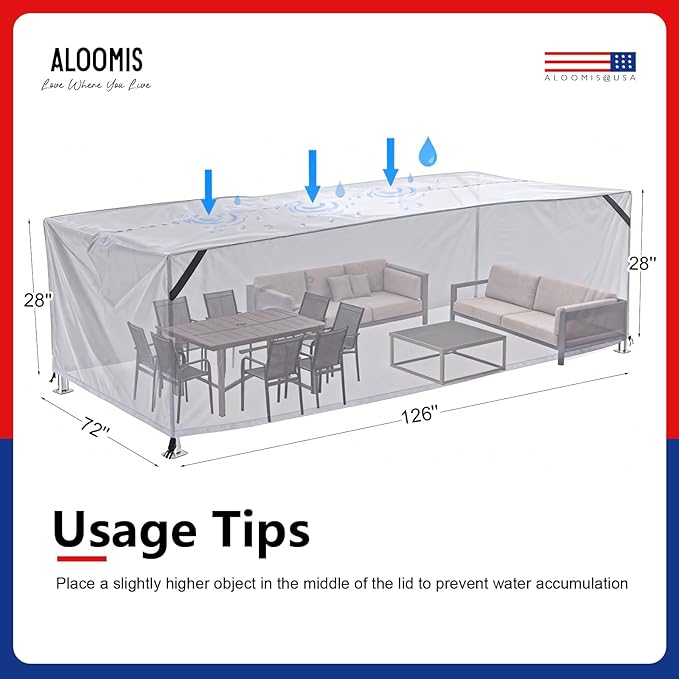 Patio Furniture Covers Waterproof - 420D Outdoor Table and Chair Set Cover with Built-in Storage Bag - Rectangular Patio Table Cover for 8-Seat Dining Set or Sectional Sofa - Beige
