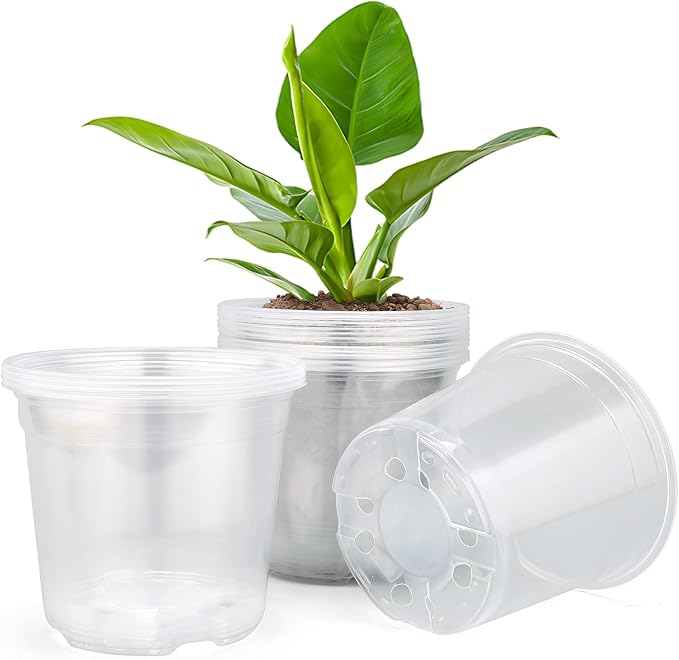 15 Pack Clear Nursery Pots with Drainage Holes, 4 Inch Seed Starting Plastic Plant Pots, Transparent Variety Pack Flexible Garden Pot for Outdoor Indoor (Clear, 4 Inch)