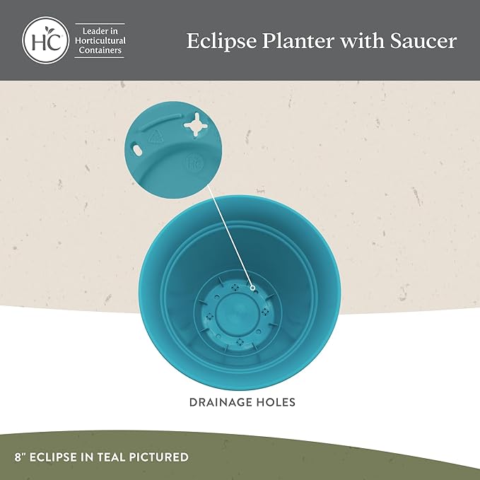 The HC Companies 16 Inch Eclipse Round Planter Pots with Drainage Holes & Attached Saucer, Lightweight UV-Resistant Plastic Indoor & Outdoor Planters, 2-Pack Flower Pots for Garden & Home Decor, Rose