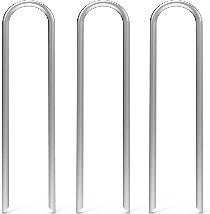 MySit 6 Inch 24 Pack U Shaped Garden Stakes, Heavy Duty 11 Gauge Galvanized Drip Irrigation Stakes Landscape Staples for 1/2" to 1" Soaker Hose, Weed Barrier, Yard Decorations, Fencing
