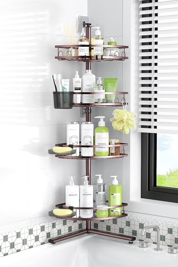 Standing Corner Shower Caddy - Rustproof Bathroom Shower Stand Shelf