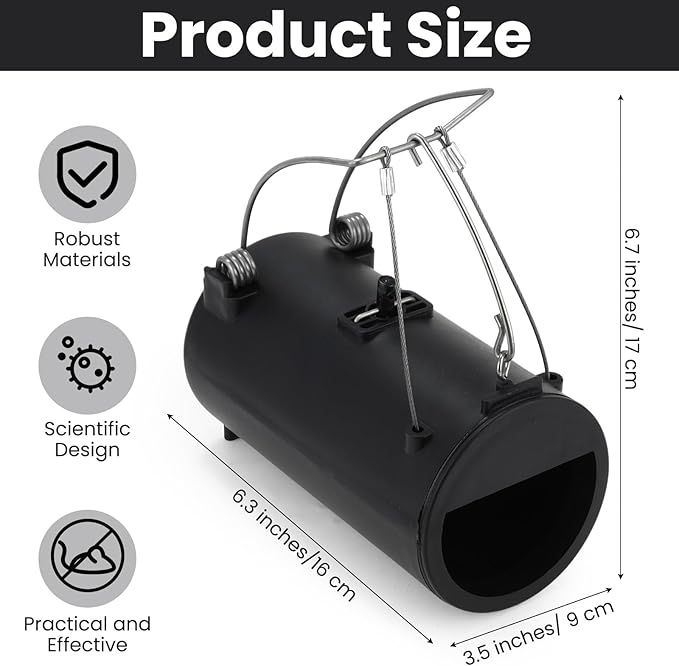 Qualirey 2 Pack Black Hole Gopher Trap 6.7 Inch Tunnel Mole Traps Gopher Killer Outdoor Vole Traps Rodent Rat Stations Reusable for Lawn Yard Garden