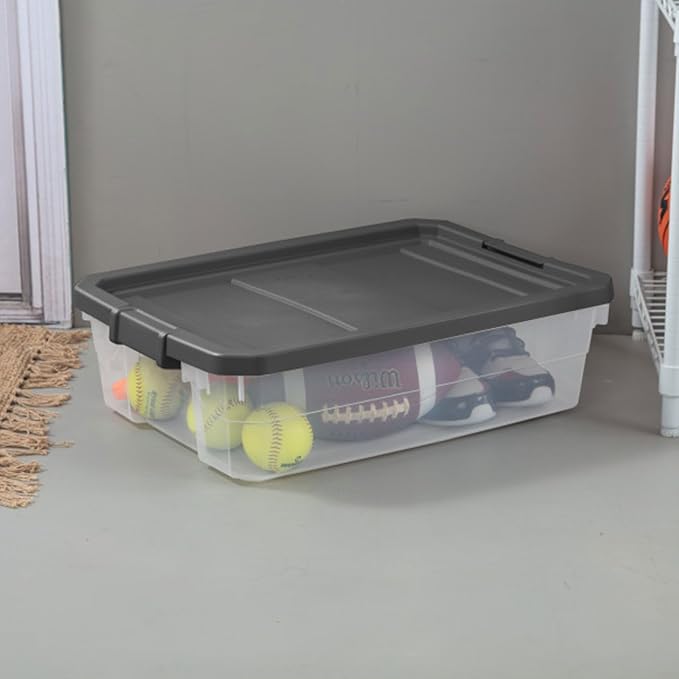 Sterilite 6-Pack Modular Stacker Box, Durable Clear Plastic Storage Bins with Latching Lids, 40 Quart - Stackable Organizing Container Boxes for Closet, Bathroom, and Office
