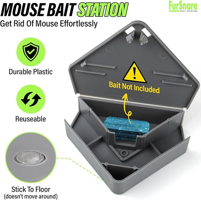 Furnsnare Mouse Bait Station (6 Pack) - Bait Boxes for Mice and Rats with Lockable Keys - Weatherproof Outdoor Mouse Bait Stations- Safe for Kids & Pets