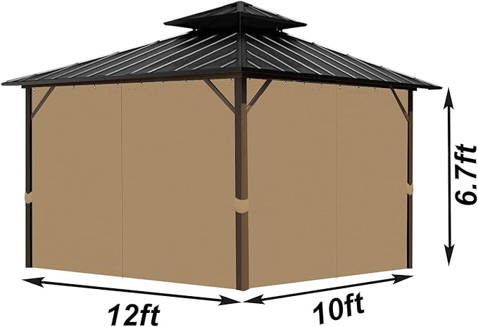 Gazebo Universal Replacement Privacy Curtain, 10'X12' Waterproof Outdoor Sidewall with Zipper for Patio, Garden and Backyard (4-Panels, Brown)