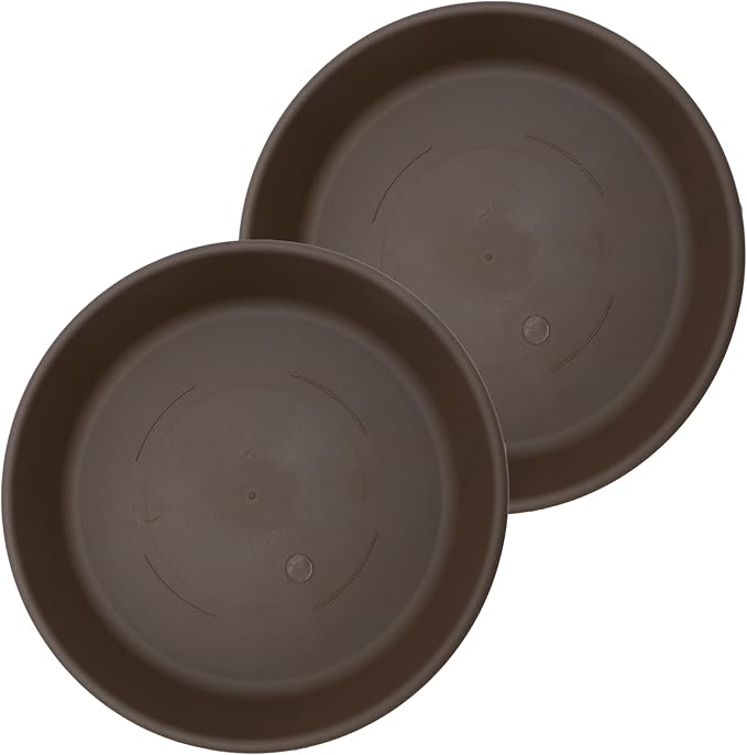The HC Companies 12 Inch Classic Round Plant Saucer, Lightweight UV-Resistant Plastic Outdoor & Indoor Flower Pot Tray, 2-Pack Plant Pot Trays for Garden & Home Decor, Chocolate
