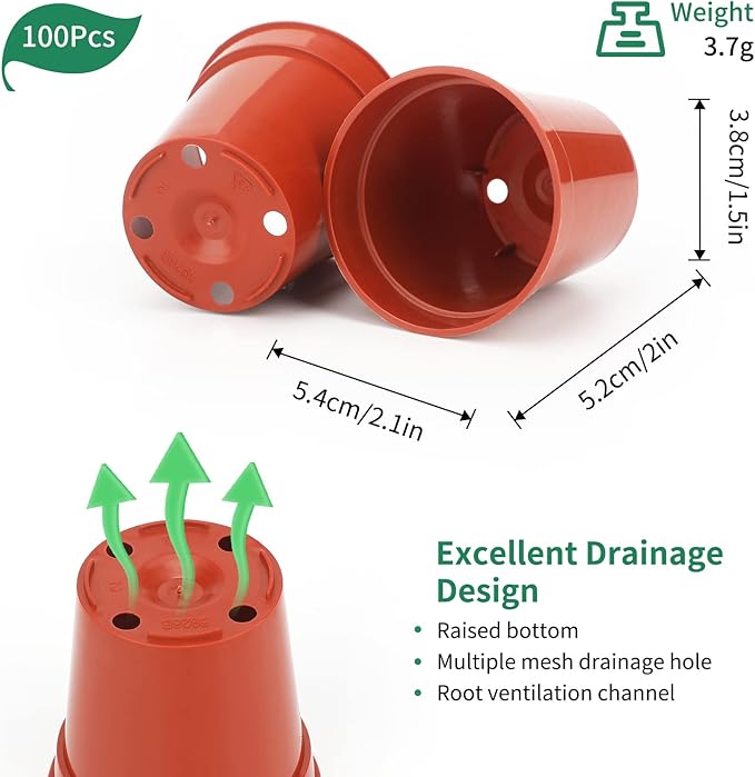 KINGLAKE 100 Pcs 2 Inch Plastic Plant Nursery Pots,Seed and Cutting Pots for Succulent Plants
