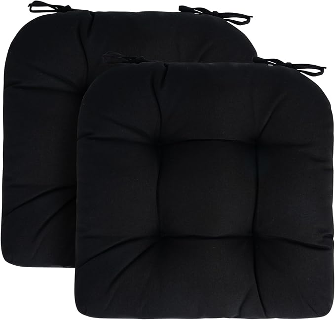 FUNHOME Outdoor Chair Cushions 19 x19 Inch,Water Resistant Tufted Seat Cushions 19",Reversible,Weather Resistant,Rounded Back Wicker Chair Cushion for Patio Garden Furniture(Black)