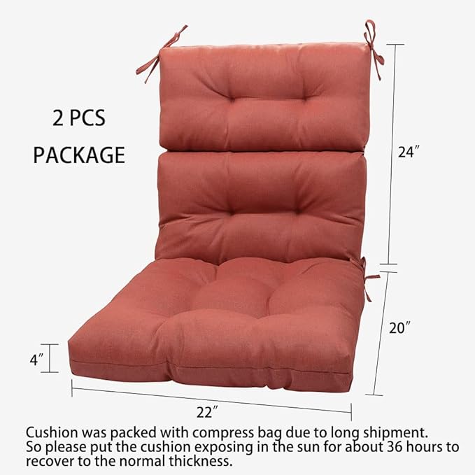 Magpie Fabrics Indoor/Outdoor Tufted High Back Chair Cushion Set of 2, Waterproof Deep Seating Rocking Chair Outdoor Chaise Lounge Sun Lounger Chair Cushions(Coral)