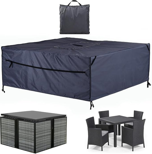 Patio Furniture Covers Waterproof - 420D Outdoor Table and Chair Set Cover with Built-in Storage Bag - Rectangular Patio Table Cover for 4-Seat Dining Set or Sectional Sofa - Darkgrey