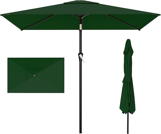 AreShark 6.5' x 10' Rectangular Patio Umbrellas for Outdoor, Outdoor Table Umbrella, Large Outdoor Patio Umbrellas with 6 Sturdy Ribs for Pool, Garden, Deck & Market (Dark Green)