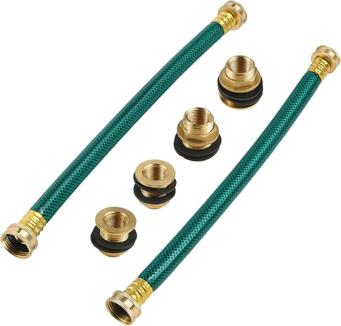 2PCS Rain Barrel Linking Kit - 2 x 14 inch Hose and 4 x Brass Bulkhead Tank Fittings