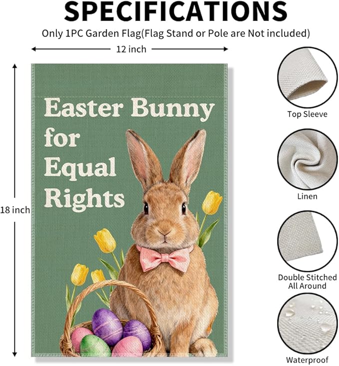 Easter Bunny for Equal Rights Garden Flag, Political Easter Flag, Democrat Social Justice Progressive Yard Banner, Feminist Gifts for Women Activists, Spring Welcome Yard Holiday Outdoor Decor