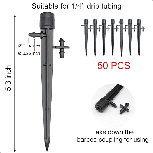 Topiverse 50 Pcs Drip Irrigation Emitters, Adjustable Flow 0-20 GPH Irrigation Drippers with Stake, Full Circle Flow Sprinkler Head, Micro Sprinkler for Garden Patio Lawn Flower Bed