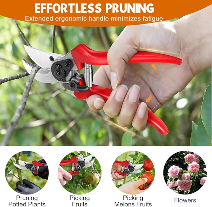 Ainiv Bypass Pruning Shears, 8.5" Professional Garden Shears, Heavy Duty Hand Gardening Scissors, Non-Slip PVC Coated Handles, Lightweight & Ergonomic, Pruning Shears for Plants, Hedges and Flowers