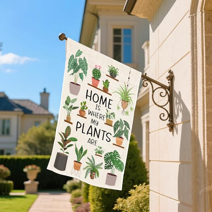 Home Is Where My Plants Are Garden Flag, Double Sided Home Yard Outdoor Indoor Decor Banner, Housewarming Gifts for Friend Family, Funny Botanical Gifts For Plant Lover Houseplant Lover