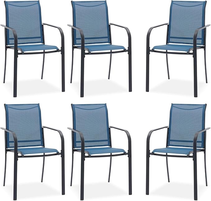 DIFY Patio Dining Chairs Set of 6, Stackable Outdoor Metal Chairs for Garden, Porch and Lawn, Blue