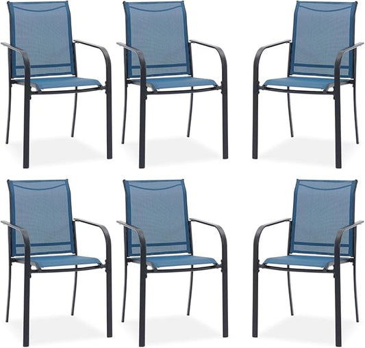 DIFY Patio Dining Chairs Set of 6, Stackable Outdoor Metal Chairs for Garden, Porch and Lawn, Blue