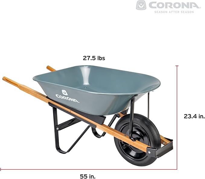 Corona Tools Wheelbarrow in a Box – 5 Cubic Foot Heavy Duty Garden Cart with 15” Flat-Free Tire for Gardening, Planting & Outdoor Use