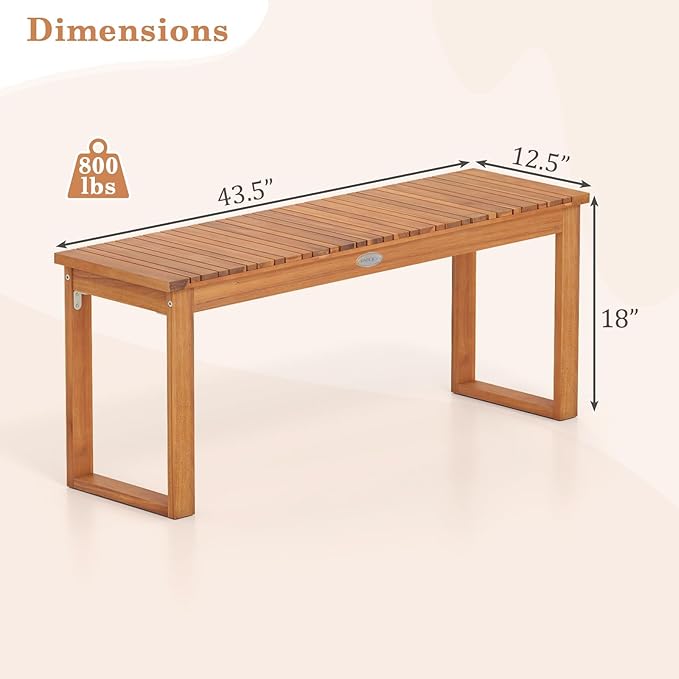 Tangkula Acacia Wood Outdoor Bench Backless Set of 2, 2-Person Wood Patio Bench with Slatted Seat, Outdoor Backless Dining Bench for Backyard, Poolside, Porch (43.5")