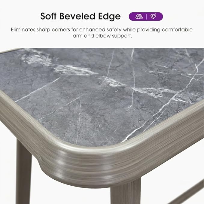 PURPLE LEAF Outdoor Rectangular Counter Height Dining Table Aluminum Kitchen Bar Table for Bar Stool for Backyard Patio Grey