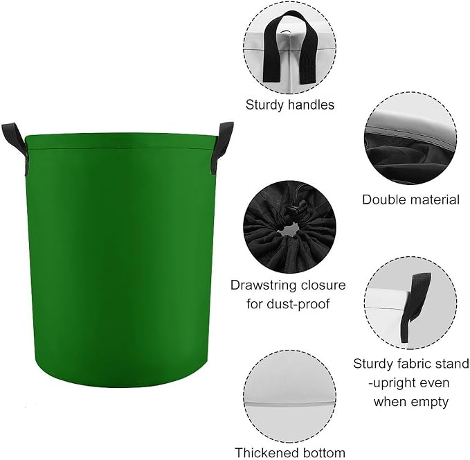Large Laundry Hamper Bag, Solid Green Trend Color Collapsible Laundry Basket with Drawstring Dirty Clothes Organizer Washing Bin for Family Essentials Storage