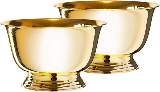 Royal Imports 8" Decorative Plastic Planter Pedestal Bowl- Flower Pot Cover, Footed Succulent Dish for Wedding, Party, Garden, Home and Holiday Decor, Gold, 2 Pack