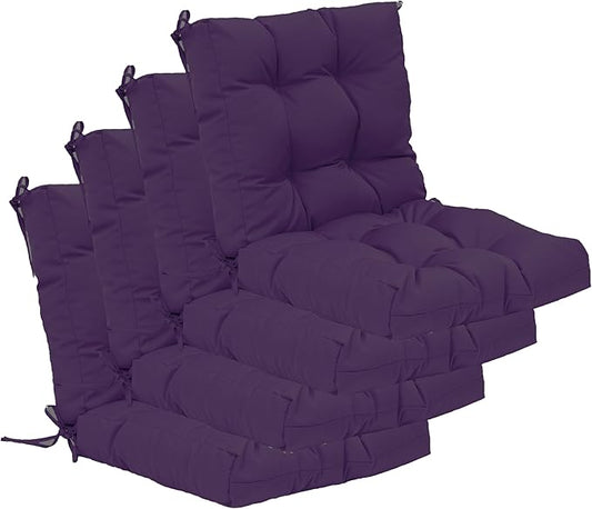QILLOWAY Outdoor Chair Cushion for Patio Furniture, Waterproof Patio Cushions Set of 4 with Ties, Fade Resistant Replacement Pads for Outdoor Rocking Chairs,Purple