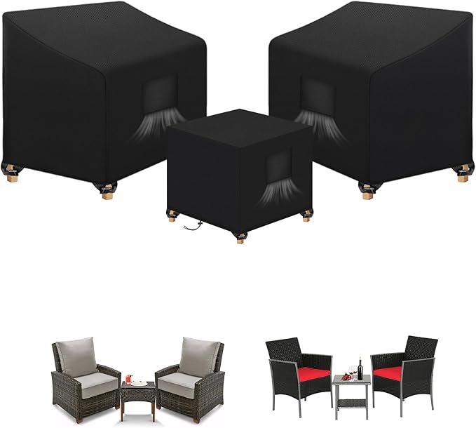 SIRUITON 3 Piece Outdoor Veranda Patio Garden Furniture Cover Set with 600D Durable and Water Resistant Fabric,Fit for Outdoor Wicker Patio Furniture Sets/Rattan Chair Conversation Sets-Balck