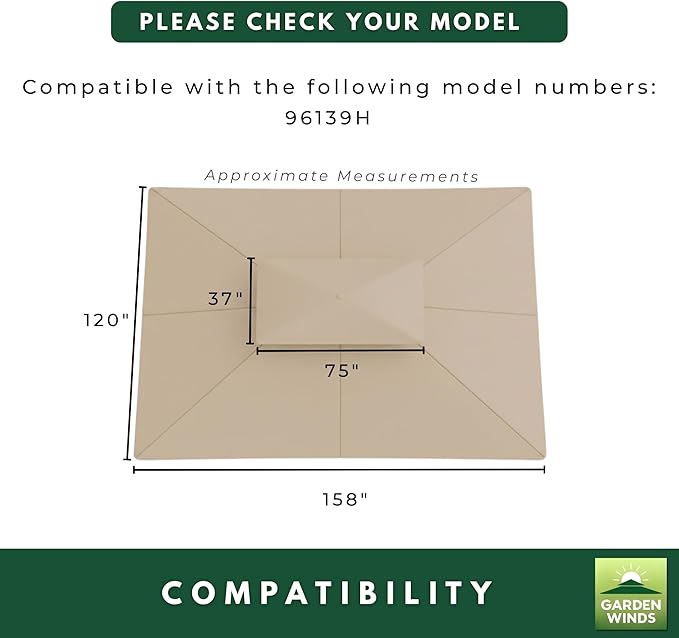 Garden Winds Reinforced Replacement Canopy Top Cover Compatible with The 96139H Barton 10' x 13' Gazebo - Classic Sand, Riplock 350